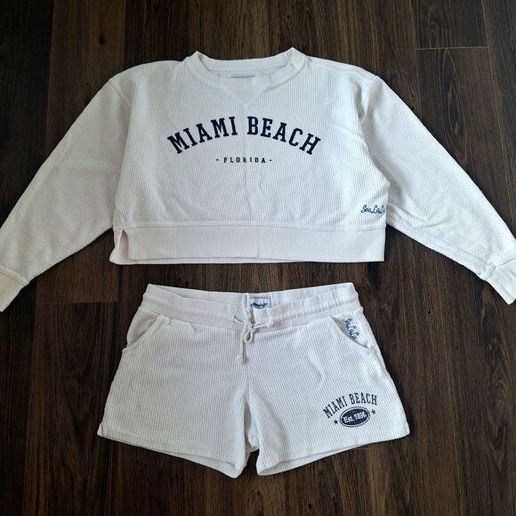 Sea LaLa Sweaters - 💙 Sea LaLa Printed Cropped Sweatshirt Shorts Set Size M 100% Cotton Lounge Athl